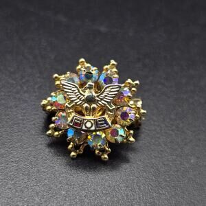 Aurora Borealis FOE Rhinestone Brooch Petite Vintage Fraternal Order Eagles